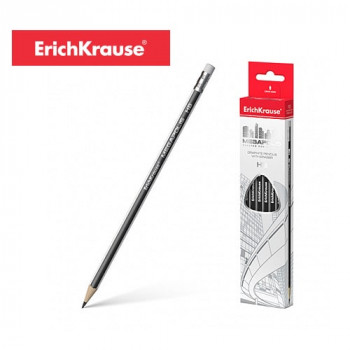 Graphite triangular pencil with an eraser ErichKrause® MEGAPOLIS HB (in box 12 pcs.)